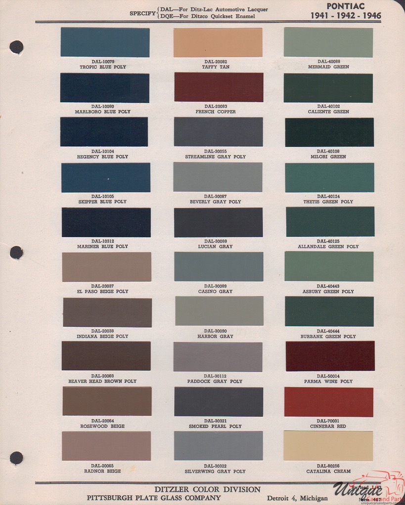 1941 Pontiac Paint Charts PPG 1